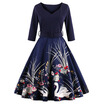 Spring vintage print dress 50s elegant style v-neck half sleeve pleated dress defined waist with belt plus size women Retro Dress