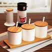 Enjoy pure white sauce pot kitchen restaurant table salt pot condiment box three-piece with bamboo tray