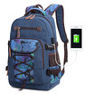 New washed canvas bag usb-printed middle school bag retro mens shoulder computer backpack