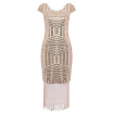 Sexy Round Collar Cap Sleeve Backless Sequins Fringed Zipper Women Bodycon Dress