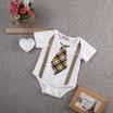 AU 2016 Baby Boy Clothes Plaid Tie Suspenders Bodysuit Romper Outfits One-pieces