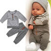 3pcs Newborn Baby Girl Outfits Cotton Romper Striped LeggingHeadband Clothes