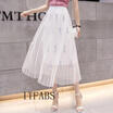Women Autumn Loose Embroidered Floral Dress Casual Holiday Mesh Feather Skirts