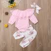 3pcs Infant Baby Girls Outfits Romper Tops Long Pants Floral Legging Clothes Set