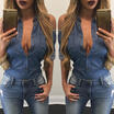 Mujeres Dama Retro Manga Larga Solapa Botón Entallado Jean Denim Camisas Blusa