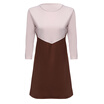 Stylish Round Collar Three Quarter Sleeve Color Block Women Bottom Dress