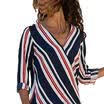 Women Summer Striped Long Sleeve Button V Neck T Shirt Ladies Casual Blouse Top
