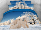 3D Family Polar Bear&Winter Scenery Printed Cotton 4-Piece Bedding Sets