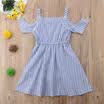 Canis Toddler Kids Baby Girls Striped Off Shoulder Romper Dress Outfits Clothes