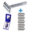 Mens Traditional Classic Double Edge Chrome Shaving Safety Razor 5 Blades New