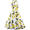 Tea Length Halter Neck Lemon Print Vintage Dress