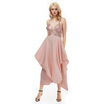 Sexy Spaghetti Strap Sequins Decoration Pleated Asymmetrical Hem Dress for Women