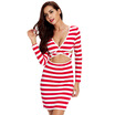Striped Double-Wear Cut Out Bandage Long Sleeve Dress