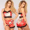 2pcs Womens Sexy Satin Lace Sleepwear Babydoll Lingerie Nightdress Pajamas Set