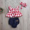 3pcs Kids BabyGirls Plaid Outfit Tops VestDenim Shorts Summer Clothes UK Stock