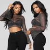 Women Sexy Long Sleeve See-through Crew Neck Shirt Mesh Sheer Top T-shirt AUSTRA