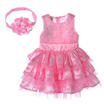 Rose Pink Silk Flower Baby Girls Party Fancy Dressesheadband Cake Wedding Dress