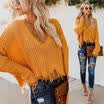 US Women V-Neck Knitted Sweater Long Sleeve Loose Oversize Knitwear Jumper Tops