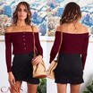 US Fashion Women Off Shoulder Crop Top Long Sleeve Shirt Blouse Sweater T-shirt