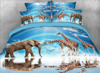 3D Elephant&Giraffes Blue Sky Printed Cotton 4-Piece Bedding Sets