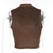 New Womens Ladies Sleeveless Plain Polo High Neck Turtle Crop Top Vest T-Shirt