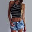 Women Striped Boho Strappy Bustier Bra Cami Vest Crop Top Bralette Blouse Shirt