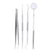 4Pcs Stainless Steel Dental Instruments Mouth Mirror Probe Scraper Tweezers Teeth Hygiene Kit Oral Care