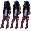 Womens Floral Printed Bell Bottom Wide Leg Flare Stretch High Waist Boho Pants