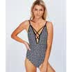 Women Swimsuit One Piece Push-up Padded Monokini Plaid Printed Bathing Swimwear