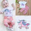 UK Unicorn Newborn Kids Baby girl T-shirt TopsLong Pants Outfits Set Tracksuit