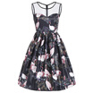 Sleeveless Red-crowned Crane Print Vintage Dress