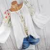 UK Fashion Women O-Neck Blouse Floral Embroidery Lace Flare Sleeve T-shirt Tops