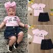 2PCS Newborn Kid Baby Girls Top T-shirt Denim Skirts Sundress Outfit Clothes Set