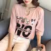 VIVAHEART Korean version of the five-point sleeper hollow T-shirt loose print pattern underwear coat tide tide VWTD173131 pink L