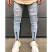 USA Men Slim Biker Denim Jeans Skinny Frayed Pants Distressed Troursers Zipper