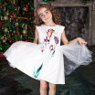 New Summer Girls Purple Tulips Sleeveless White Dresses for Little Girl Diamonds Mesh Decoration Clothes