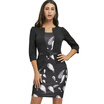 Belted Faux Two-piece Feather Print Bodycon Dress