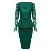 Sexy V Neck Long Sleeve See-through Lace Spliced Bodycon Women Dress