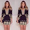 New Sexy Women V Nevk Cocktail Party Evening Long Sleeve Print Short Mini Dress