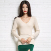 Velvet world good color long-sleeved before&after the V-neck assorted wild knitted shirt R1183 camel S
