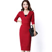 A pond morning 2017 fashion V collar Slim big yards underwear shirt high collar sweater women&39s hats in the long section of knitted sexy long-sleeved dress spring S63U9993 wine red M