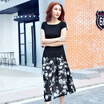 Fubixi FUBIXIAN Korean Slim Short Sleeve Dress Two Piece T3496 Black XL
