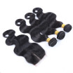 Body Wave 1pc Middle Three Part Lace Top Closure With 3pcs Straight Weave Bundles Quality Peruvian Human Virgin Hair Extensions