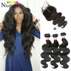 Nicelight Hair Brazilian Virgin Hair With Closure 3 Bundles Lace Closure Body Wave With Closure HumanHair Silk Base Closure