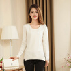 Cashmere Shijie Pure Color Long Sleeve Round Collar Neck Sweater Slim Sweater R1123 White M