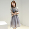 Milan MILANYIN Women&39s 2017 spring Korean short-sleeved A word skirt European root yarn print skirt two-piece suit dress ML062 gray M