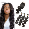 Malaysian Virgin Hair with Closure Body wave Hair 3 Bundles with 1pc Closure Unprocessed Virgin Human Hair Weft with 1pc 4x4 Inch