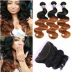 Ear To Ear Lace Frontal Closure With Bundles ombre Brazilian hair With Frontal Closure ombre hair extension 3 pcs & 134 closure