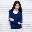 Velvet Shijia pure color side of the collar long-sleeved sweater knitted sweater R1238 navy blue L