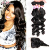 7A Peruvian Virgin Hair with Closure Peruvian Loose with Closure 3 Bundles Unprocessed Human Hair Bundles with Lace Closures